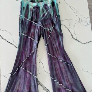 Upcycled Ruched Vibrant Tie-Dye Flared Pants